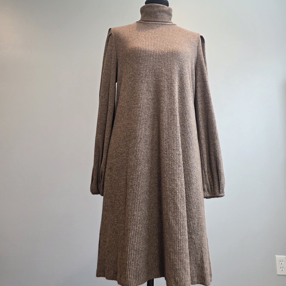 Elegant Tan Turtleneck Dress